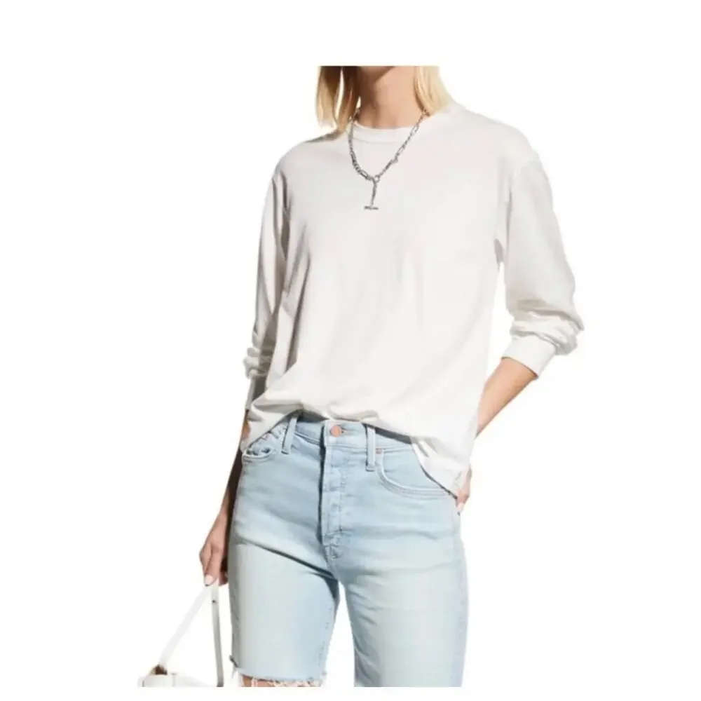 A.L.C Marco T-Shirt Women's L White Cotton Open Tie Back Crew Neck Long Sleeve